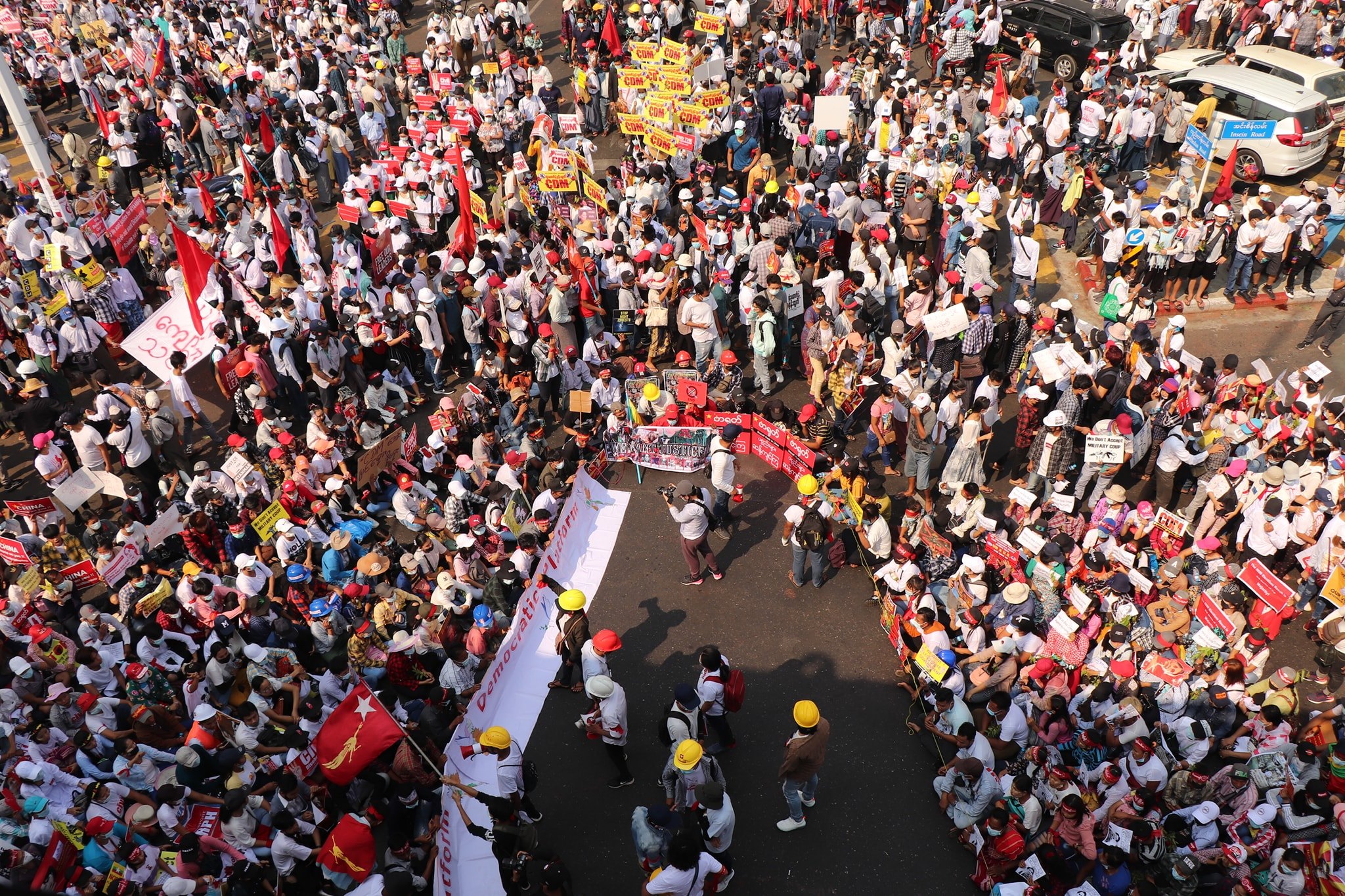 Aerial view of mass pro-democracy protest in Myanmar